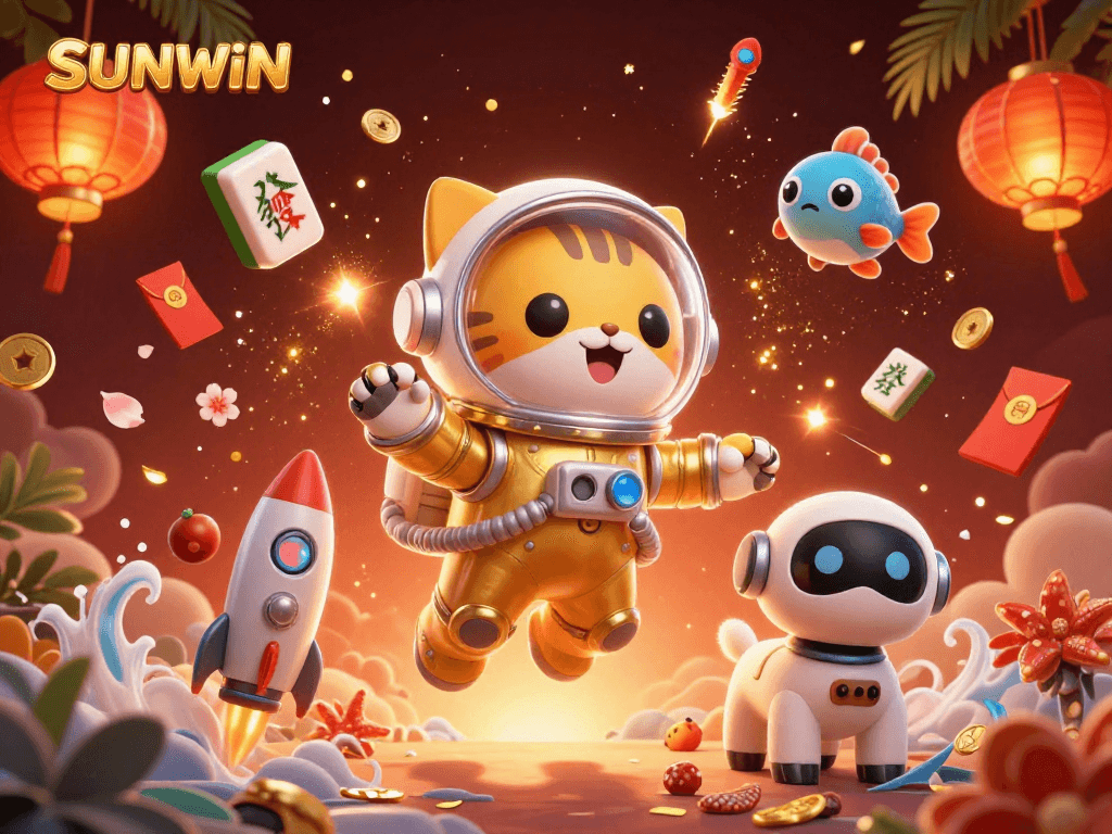 SUNWIN invites players into a vibrant world of gaming with a 3D astronaut cat and fantastical elements.