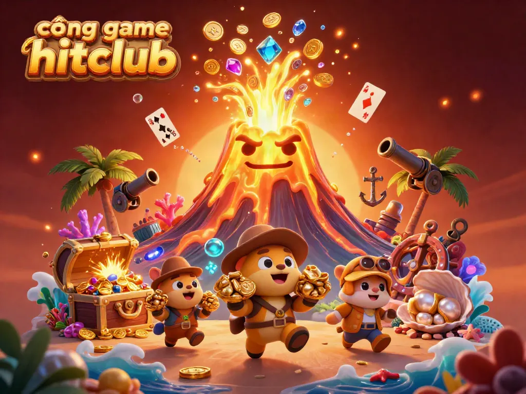 Experience the vibrant excitement of cổng game hitclub with treasure and thrilling visuals in this dynamic illustration.