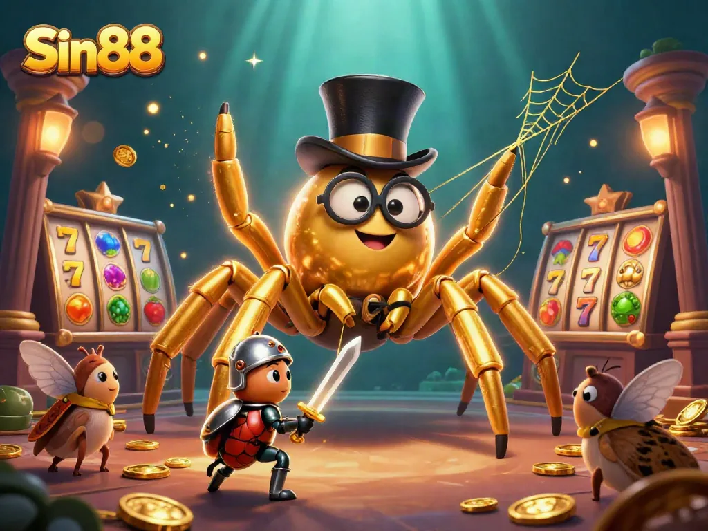 Experience thrilling gameplay at Sin88 with a giant golden tarantula and jackpot slot action!