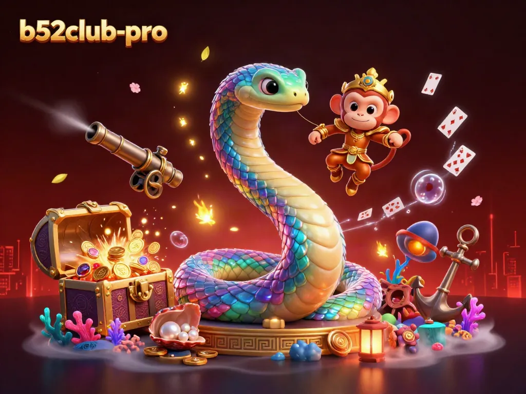 Engage in thrills at b52club-pro with a vibrant 3D illustration depicting colorful casino excitement