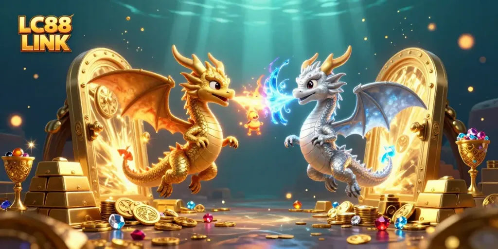 Experience thrilling gameplay at LC88 LINK with dynamic dragons and treasure-filled casino vibes.