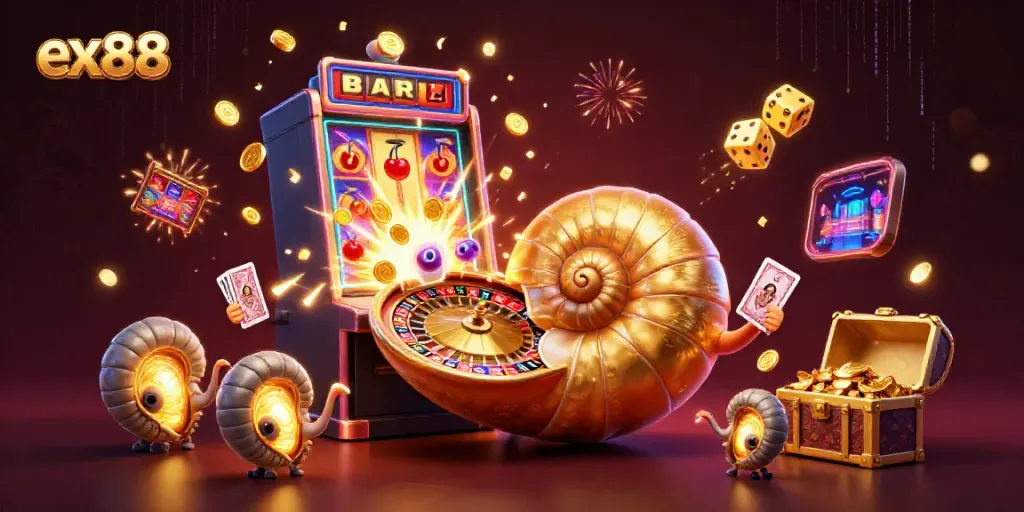 Experience the thrilling action of ex88 casino games with vibrant visuals of a giant nautilus roulette wheel.