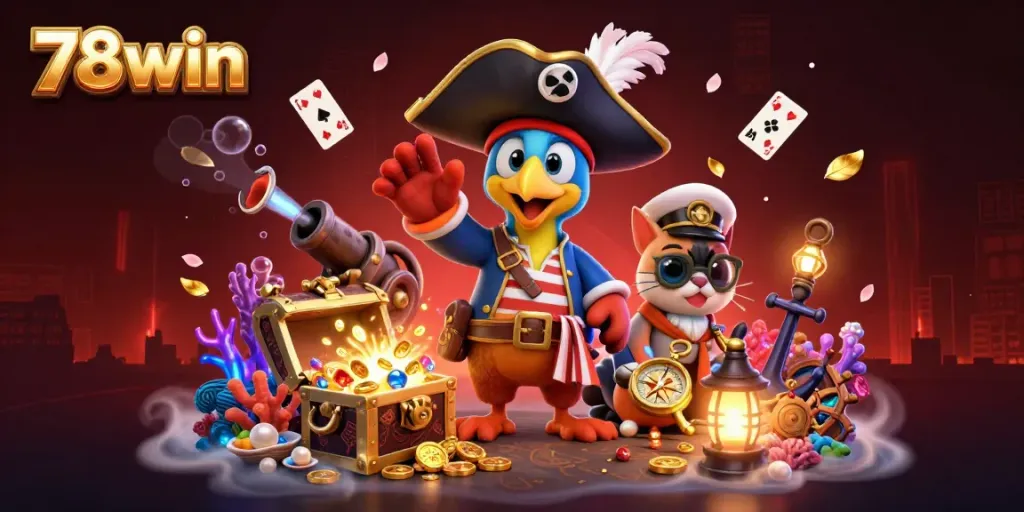 Engage with thrilling online gaming on 78win featuring vibrant casino characters and dynamic treasures.
