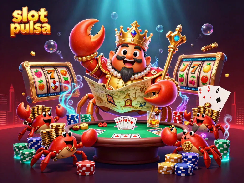 Engage in thrilling slot pulsa games with a majestic crab emperor in a rich 3D illustration.