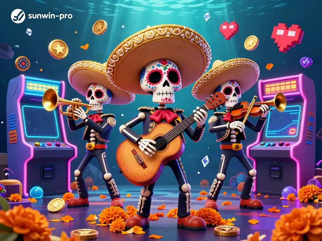 Experience vivid casino excitement with sunwin-pro alongside a colorful mariachi band in a dynamic 3D scene.