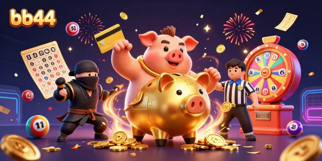 Experience thrilling gameplay with bb44, showcased through vibrant characters and dynamic lottery elements.