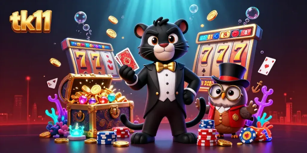 Experience thrilling casino action as tk11 characters engage in a vibrant gambling scene filled with dynamic slot game elements.