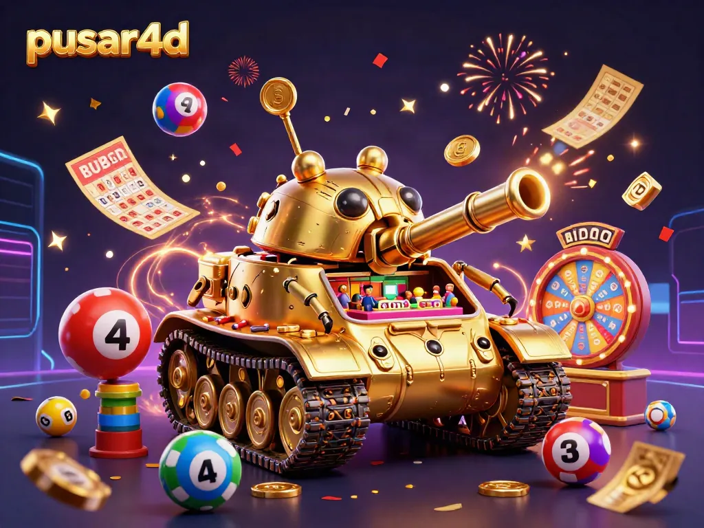 Experience the excitement of pusar4d with a dynamic 3D scene of a golden beetle tank revealing a miniature casino.