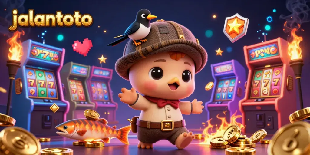 Engage with thrilling slots and jackpots at jalantoto with this vibrant 3D illustration capturing the excitement.