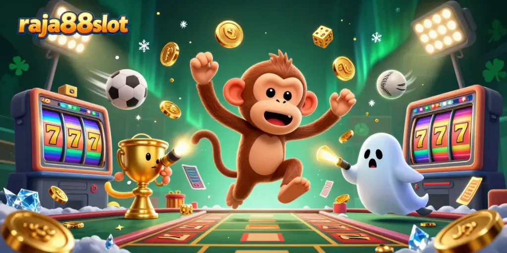 Engage with raja88slot in a vibrant haunted casino scene with dynamic golden gaming elements.