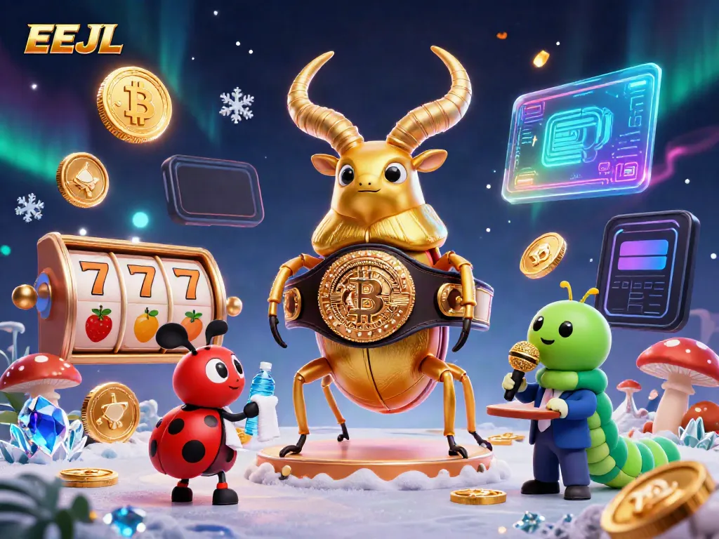 Engaging 3D illustration of EEJL casino scene featuring a giant beetle and colorful game elements.