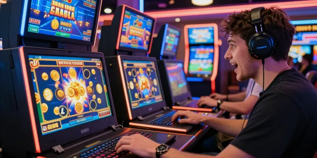Player enjoying a slot gacor game, showcasing vibrant graphics and excitement.