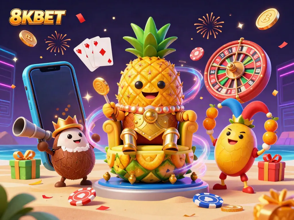 Experience thrilling slots at 8KBET with playful characters and exciting gaming visuals.