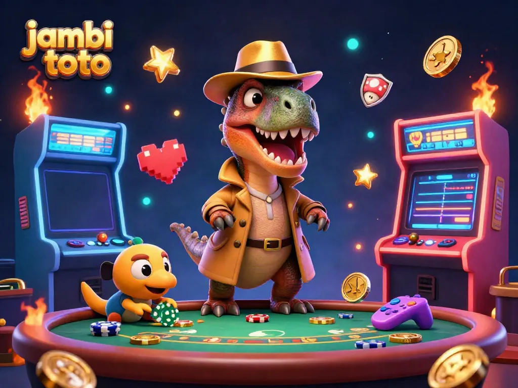Experience the thrilling jambi toto gambling scene with 3D cartoon velociraptor card counter at the blackjack table.
