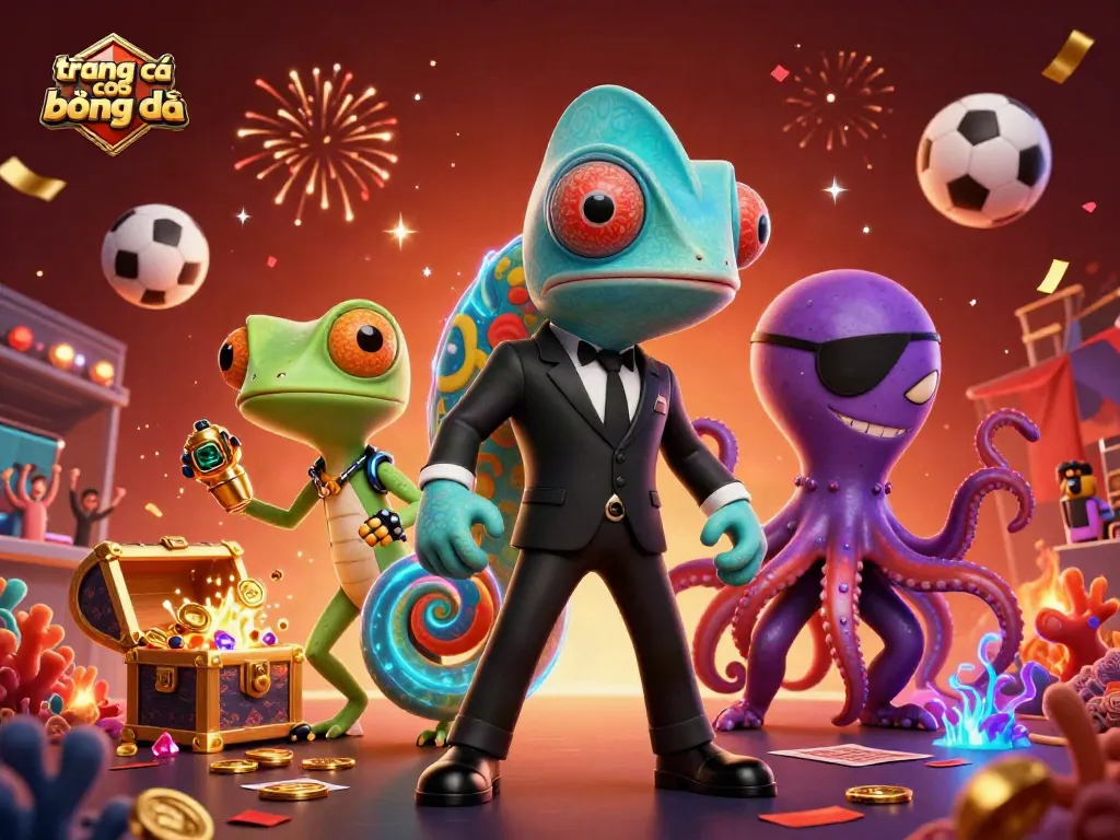 Engage in trang cá cược bóng đá with dynamic sports betting characters amid vibrant casino-themed elements.