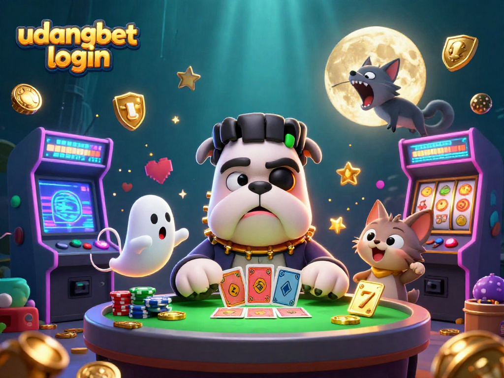 Celebrate wins at udangbet login with a whimsical 3D casino scene featuring playful characters and vibrant elements