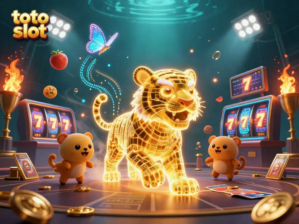 Experience the thrilling toto slot with vibrant visuals and dynamic gameplay in this casino scene.