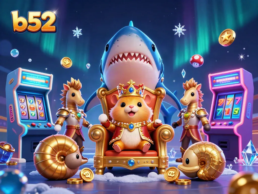 Experience the vibrant b52 gaming scene featuring a golden hamster king and thrilling casino elements.