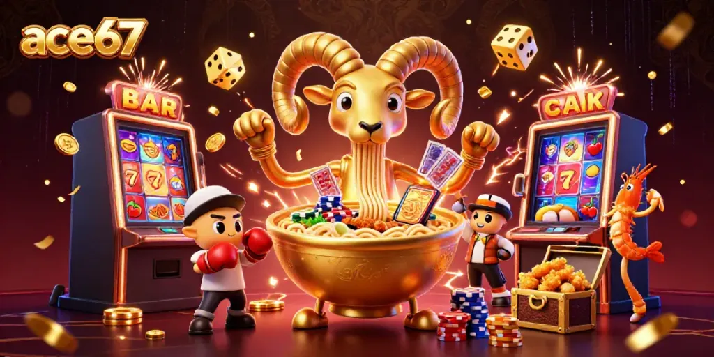 Engage in thrilling gameplay at ace67 with vibrant casino characters and rich slot machine elements.