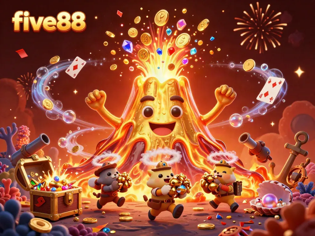 Experience thrills at five88 with a vibrant 3D scene showcasing exciting casino elements.