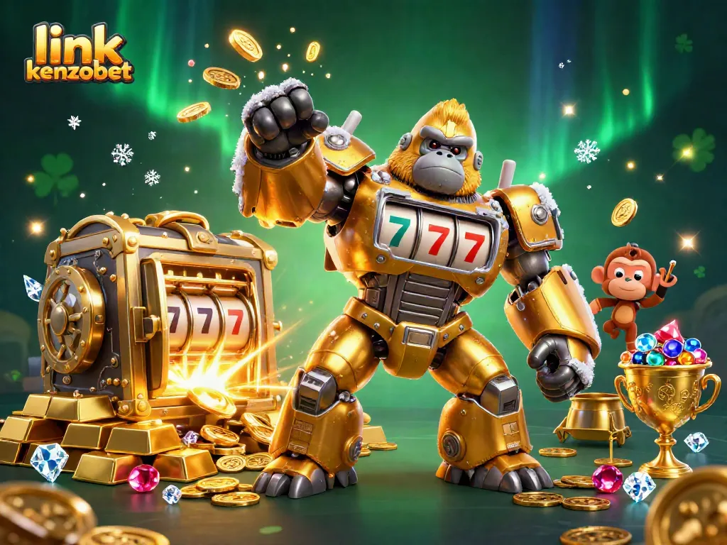 Experience thrill with link kenzobet in an explosive jackpot adventure highlighted by a golden gorilla mech.