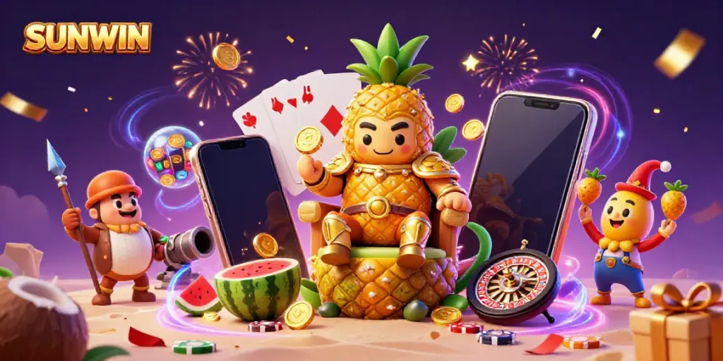 Engage in exciting gameplay with SUNWIN's vibrant 3D casino scene featuring dynamic characters and thrilling slot action.