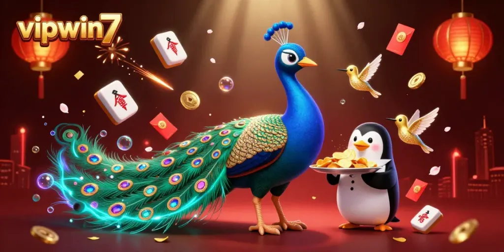 Win big with vipwin7 in a vibrant casino-themed illustration filled with action and excitement.