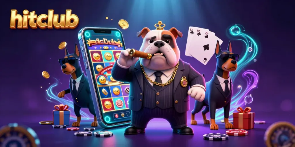 Win big at hitclub with colorful slots, poker chips, and exciting game elements in a vibrant casino atmosphere.