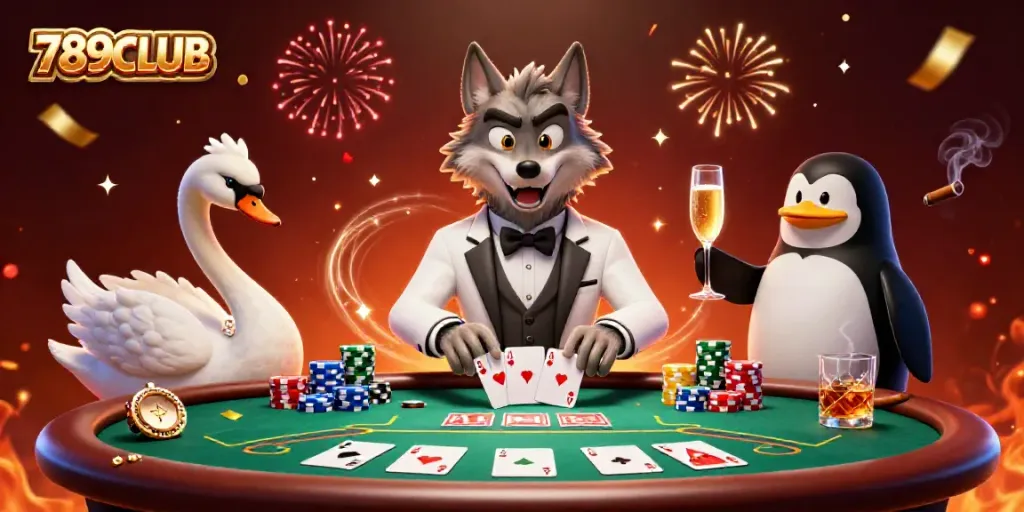 Experience thrilling gameplay at 789CLUB with cartoon characters enjoying a lively casino scene