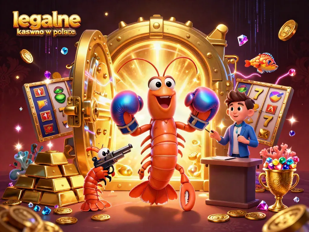 Engage with the surreal scene of a mantis shrimp celebrating wins at legalne kasyno online w polsce.