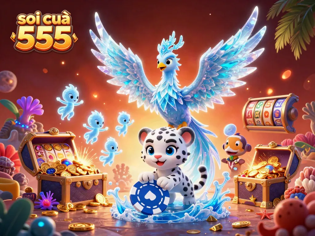 Experience the thrill of soi cầu 555 in this vibrant 3D illustration featuring unique characters and engaging casino elements.