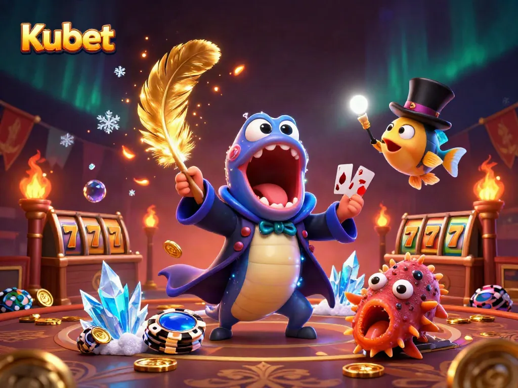 Kubet card tricks in a vibrant casino setting with animated eels and rich game elements.