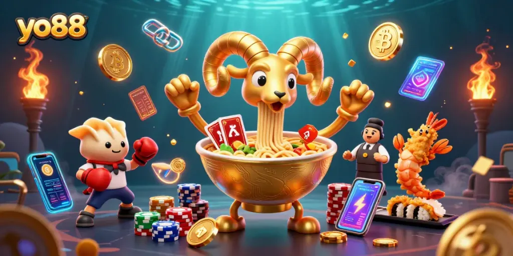Experience thrilling gaming action with yo88, showcasing vibrant characters and dazzling casino elements.