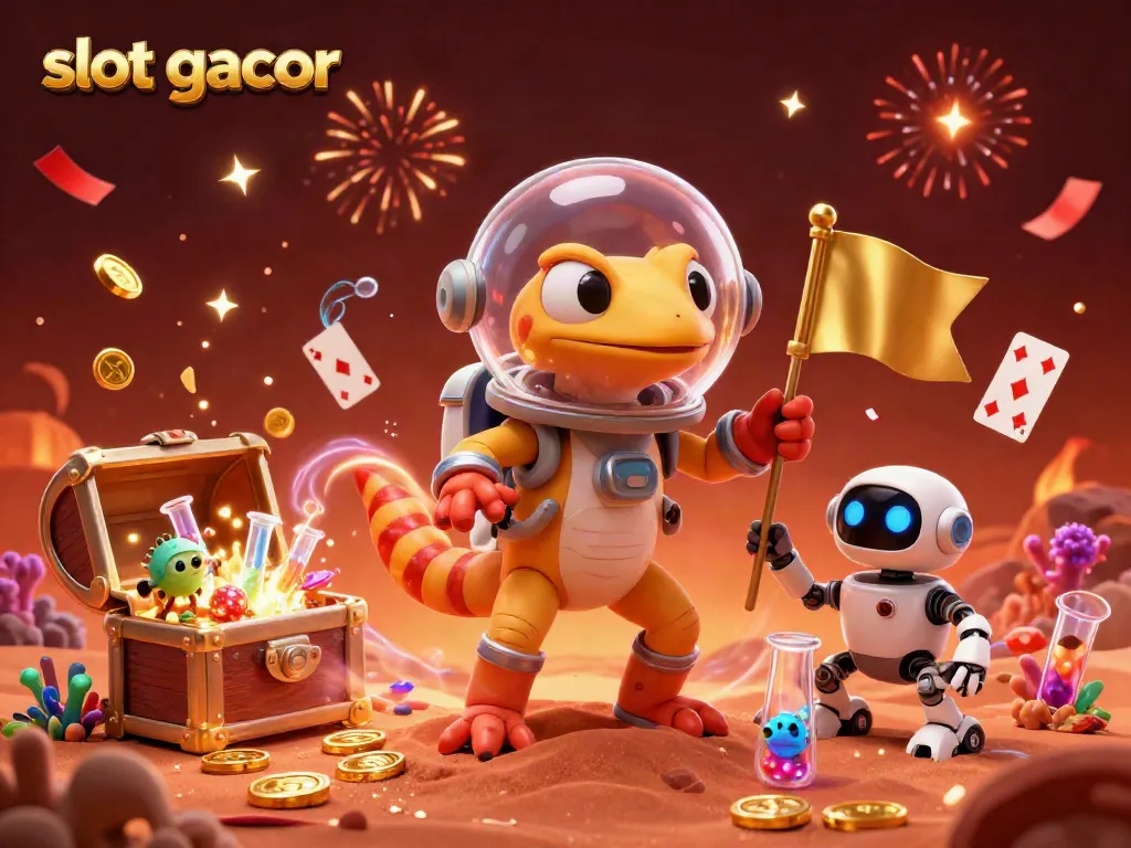 Engage with exciting slot gacor adventures as the Martian gecko uncovers treasures in a vibrant casino scene.